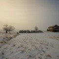 Winter Homestead, 16x24in Moab Entrada Rag Print ~ The south wind cries through December's eyes. Tears of frost sting from winter's sky. Life frozen in time.